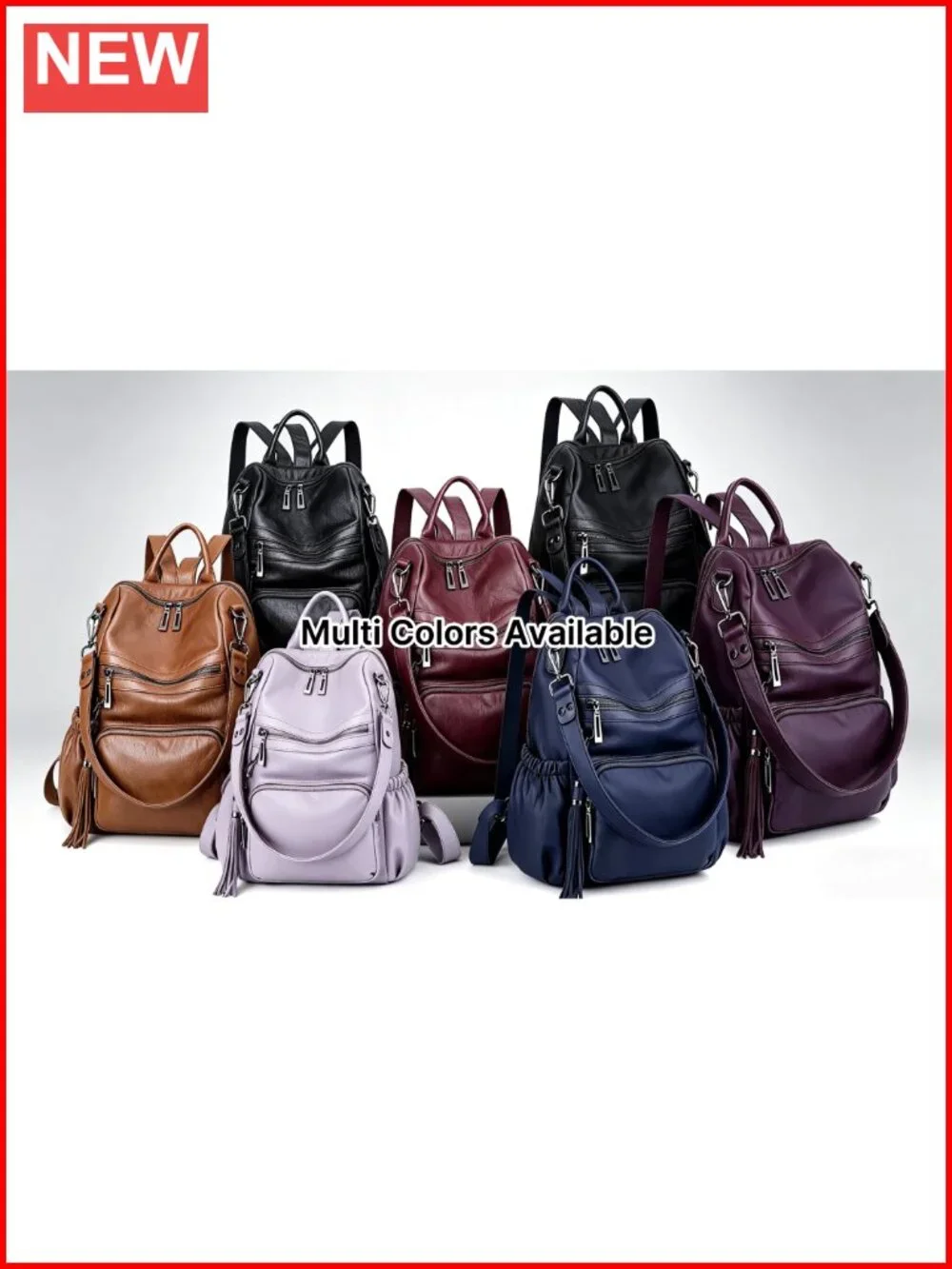 Vegan Leather Tassel Travel Backpack Purse Convertible Shoulder Bag Women